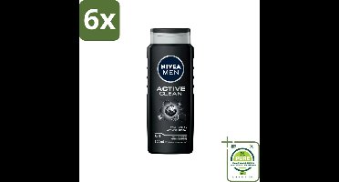 NIVEA MEN - Douchegel - Active Clean - 500 ml - Voordeelverpakking - 6 stuks - Douchegel mannen - Actief houtskool