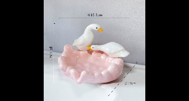 PULUZ 1 Stuks Roze Eendjes Zeepschaal - Keramisch Zeeprek - Badkamer Decoratie - Schattig Design