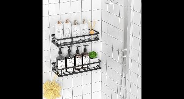 doucherek - Doucheplank - Zonder Boren, Wandmontage Badkamer Doucheplank, voor Badkamer Keuken - set van 2 - zwart - 12D x 30,5B x 5,5H centimeter