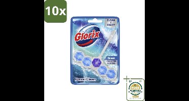 10 x Glorix - Toiletblok - Power Clean Ocean - Frisse Geur - 1 blok - Grootverpakking - Toiletblok - Oceaanfrisheid - Hygiëne - Reiniging - Anti-kalk