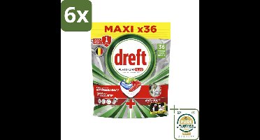Dreft – Platinum Plus – All in One Vaatwastabletten – 36 stuks per verpakking - Voordeelverpakking - 6 stuks - Glans - Anti-dofheid