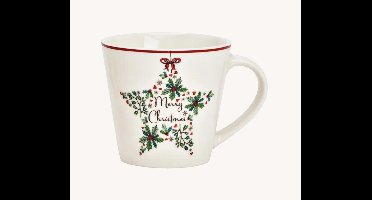 Vrolijk kerstmok met steer wit, (B/H/D) 13x9x9cm 340ml