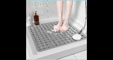 Douchemat - 53 x 53 cm (Vierkant) - Polyvinylchloride (PVC) - antischimmelbadmatten - antislip - met zuignappen & afvoergaten - machinewasbare - Kleur : Grijs