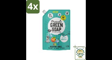 Marcel's Green Soap - Vloeibaar Wasmiddel - Kleur - Navulling - Perzik & Jasmijn - Effectief & natuurlijk - 23 Wasbeurten - 1 liter - Voordeelverpakking - 4 stuks - Wasmiddel navul - Ecologisch wasmiddel
