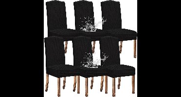 stoelhoezen - Set van 6 - rekbaar - afneembaar - Machinewas - waterdicht - hoge rugleuning - Elastaan Materiaal - Geometrisch Patroon - 36D x 38,1B x 48,3H centimeter - Kleur : Zwart