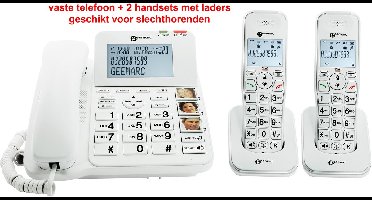 Vaste telefoon met FOTO-TOETSEN + 2x draadloze telefoons - geschikt voor SLECHTHORENDEN - combi 295 2
