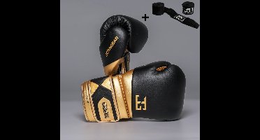 Joyagear Performance V2 Bokshandschoenen – Zwart/Goud – 16 oz – Geschikt voor Boksen, Kickboksen, Muay Thai & MMA – Inclusief Bandage Set