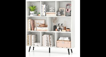 COSTWAY Boekenkast met vakken, staand rek met 3 niveaus en houten poten, kubusrek 107 cm hoog, kantoorrek, opbergrek voor woonkamer, slaapkamer, kantoor (100 cm)