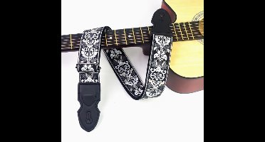 P&P® - Professionele Verstelbare Stevige Gitaarband - Guitar strap Band - Luxe Gitaarriem - Bas/Elektrische /Akoestische/ Klassieke Gitaar - Geborduurd Grijs - Zwart -Wit
