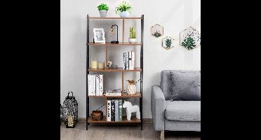 Industriële 5-Laags Open Boekenkast Kantoorkast Staande Plank Room Divider Metalen Frame 74 x 30 x 154 cm, Multifunctionele Opbergkast voor Kantoor, Woonkamer en Studieruimte