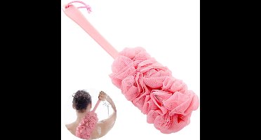 PULUZ - Badspons met handvat - Badspons - Badspons - Rugreinigingsspons - Netbadborstel - Badspons met lange steel - Ideaal voor spierontspanning - Unisex (roze)