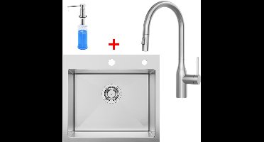 SOFETIY MAX Spoelbak voor keuken 50 x 45 cm - Spoelbak Keuken Met Uittrekbare Uitloop Keukenkraan en Zeepdispenser 300ML - Keukenwasbak voor Inbouw - Wasbak Keuken Met Waterafvoersysteem - RVS