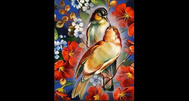 Denza - Diamond painting vogel met bloemen 40 x 50 cm volledige bedrukking ronde steentjes direct leverbaar - vogels - bloemen - bird