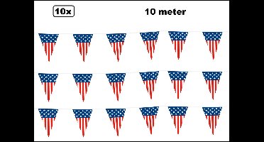 10x Vlaggenlijn Amerika 10 meter - USA vlaglijn landen thema feest festival stars and stripes