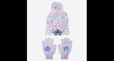 Disney Stitch Winterset Meisjes – Muts met Pompon en Handschoenen – Zacht & Warm – Pastel Paars/Roze – 3-8 Jaar