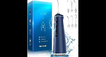 Irrigator Dental - Draadloze Monddouche - Waterflosser Voor Tanden - Met 4 Standen En 8 Niveaus - 7 Mondstukken - 300 Ml Reservoir - Voor Interdentale Reiniging - Tanddouche - Mondwater - Elektrische Monddouche - Blauw