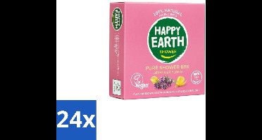 24 x Happy Earth – Shower Bar – 100% Natuurlijk Lavender Ylang – 90 g - Douchegel - Natuurlijke Douchegel - Lavendel - Ylang-ylang - Sheaboter