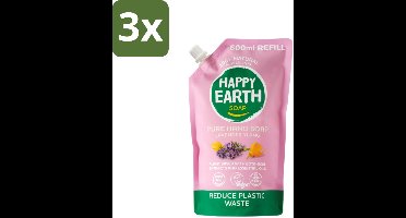 Happy Earth – Handzeep Navulling – 100% Natuurlijk Lavender Ylang – 600 ml - Bulkverpakking - 3 stuks