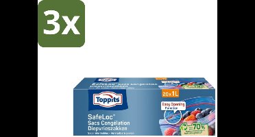 Toppits – Safeloc Diepvrieszakken – 1 Liter – 20 Zakjes - Bulkverpakking - 3 stuks