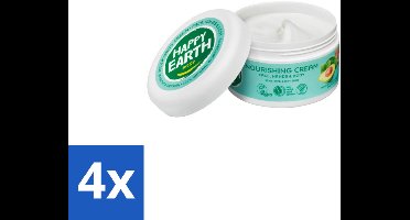 4 x Happy Earth – Voedende Crème – 100% Natuurlijk – 200 ml - Natuurlijke Crème - Droge Huid Verzorging - Vegan Crème - Avocado-olie - Cacaoboter