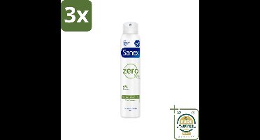 3 x Sanex - Deodorant Spray - Zero% Normal Skin - Zonder Toevoegingen - 200 ml - Grootverpakking - Sanex Zero% Deodorant Spray - Deodorant Spray Normale Huid - Frisheid Zonder Toevoegingen - Aluin Deodorant - Dermatologisch Getest