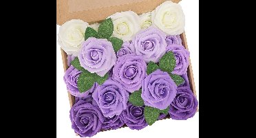 N&T NIETING Kunstbloemen, rozen, 25 stuks, decoratieve kunstrozen met steel, doe-het-zelf decoratie, voor bruiloft, boeketten, bruid, woondecoratie, serie paars