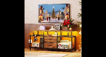 Tv-kast met Laadstation & LED-Verlichting – Tv-meubel voor Tv’s tot 45 inch – Met Laden, Open Planken & USB/Type-C Aansluitingen – Industrieel Rustiek Bruin – Televisiemeubel met Opbergruimte