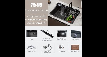 Keukenkraan – Spoelbak – Mengkraan – Wastafelkraan – Waterkraan – Extra Diepe Composiet Spoelbak – Dubbele Watervalkranen Met Piano Touch Bediening