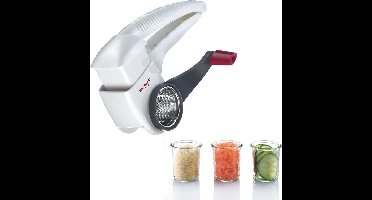 Westmark Trommelrasp met 3 snijtrommels en geïntegreerde stamper, roestvrij staal/kunststof, Trio, wit/antraciet, 11722260