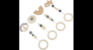 4 Stuks Baby Speelgoed - Tandgel Speelgoed - Hanger Spel Boog - Kinderwagen Speelgoed - Houten Speelgoed Voor Jongens En Meisjes - Grijs