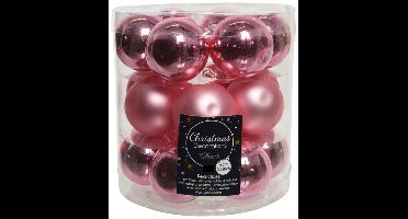Decoris Kleine kerstballen - 36x st - lippenstift roze - D4 cm - glas - kerstversiering