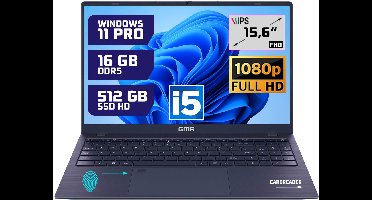 Krachtige 15.6" Full HD Notebook | Snelle Intel Core i5 & 512GB SSD | 16GB DDR5 Geheugen | Windows 11 Pro Editie voor Zakelijk, Thuis en Studie