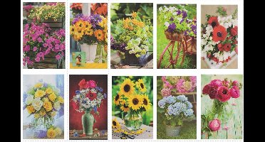 10 Luxe Verschillende Blanco Wenskaarten Bloemen - Blanco 11-25-01 - Gratis verzonden