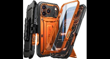 SUPCASE Unicorn Beetle Pro Hoesje Geschikt voor Apple iPhone 17 Pro - Stofdichte Case met Ingebouwde Screenprotector - Full Protect valbescherming - Met Holster en Kickstand Oranje