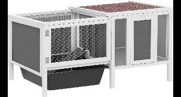 Konijnenhok voor buiten - Weerbestendig - Konijnenren - Kooi - Groot konijnen Hok - Wit+Grijs+Bruin