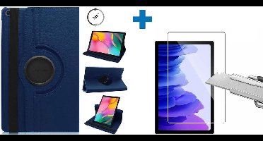 Screenprotector Geschikt voor Samsung Galaxy Tab A7 Hoes - (2020/2022) - 360 graden draaibaar case Donkerblauw + screenprotector gehard glas