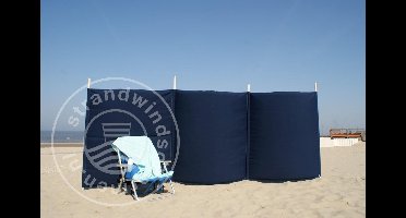 Strand Windscherm 4 meter dralon effen marine blauw met houten stokken