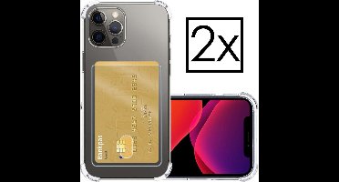 Hoesje - 2 Stuks - Geschikt voor Apple iPhone 12 / 12 Pro - Met Pashouder en Kaarthouder - Telefoon Hoes Shockproof - Siliconen Case - Back Cover - Shock Proof - Pasjes Houder - Transparant