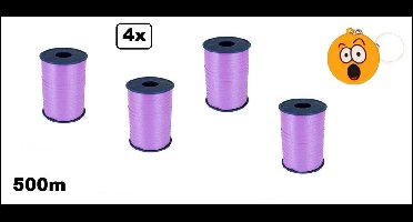 4x Krullint lila 5mm x 500meter + sleutelhanger smiley| merk Cotton blue |krullint | krul lint kerst thema feest decoratie kado krul lint.