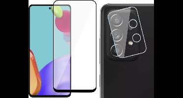 Screenprotector geschikt voor Samsung A52 + Camera Lens Protector - Full Glas Screen Protector