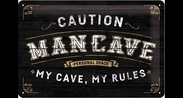 Mancave My Cave My Rules - Metalen wandbord in Reliëf 20 x 30 cm