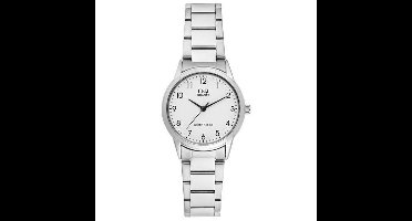 Q&Q QA39J204Y - Horloge - Analoog - Dames - Vrouwen - stalen band - Rond - Metaal - Cijfers - Zilverkleurig - Wit - 3ATM