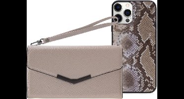 iPhone 12/12 Pro Clutch Case hoesje - Mobilize - Slangenprint Beige - Kunstleer