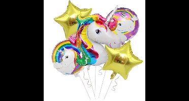 Ballonboeket Unicorn , folieballon 5 delige set kindercrea