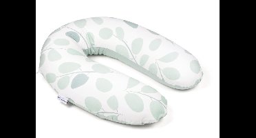 Doomoo Buddy - Voedingskussen - Zwangerschapskussen - Zijslaapkussen met superfijne en extra stille microkorrels - Bio katoen - 180cm - Leaves Aqua Green