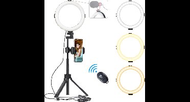 VIJIM Ringlamp met statief - telefoonhouder en bluetooth afstandsbediening - Instagram / YouTube / TikTok lamp