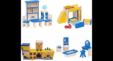 Mentari poppenhuis meubeltjes 4 kamers Keuken-kinderkamer-badkamer- en eetkamer u krijgt geleverd 4 setjes