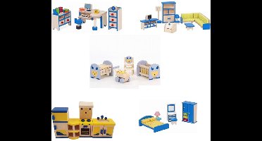 Mentari poppenhuis meubeltjes 5 kamers Kantoor-woonkamer-babykamer-slaapkamer en keuken u krijgt geleverd 5 setjes