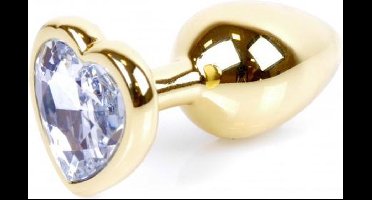 Power Escorts - Anale plug - Met super Romantische Hartjes design - Goud met Witte Steen - Goed Formaat 7 cm lengte - Dia 2.3 cm - Super opwindend - Gemakkelijk gebruikbaar - Handige verpakking - Anal plug