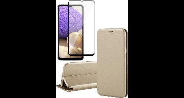 Hoesje geschikt voor Samsung Galaxy A32 5G - Screen Protector FullGuard - Book Case Kunstleer ThinShield Goud & Screenprotector